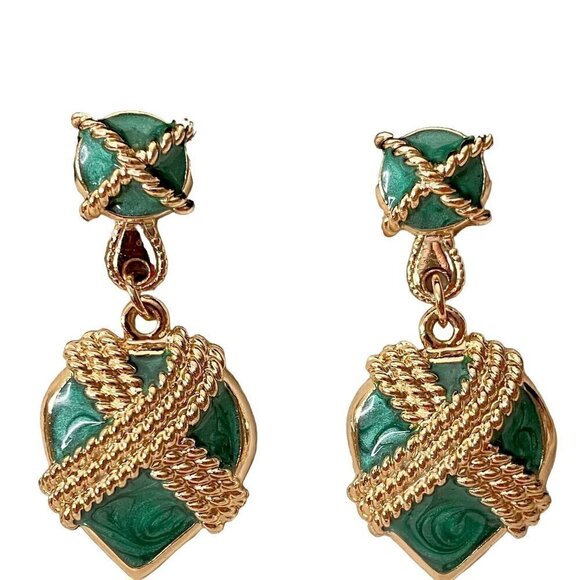 Vintage Jewelry - VTG Chunky Gold Rope Enamel Doorknocker Earrings - Runway Designer Gripoix